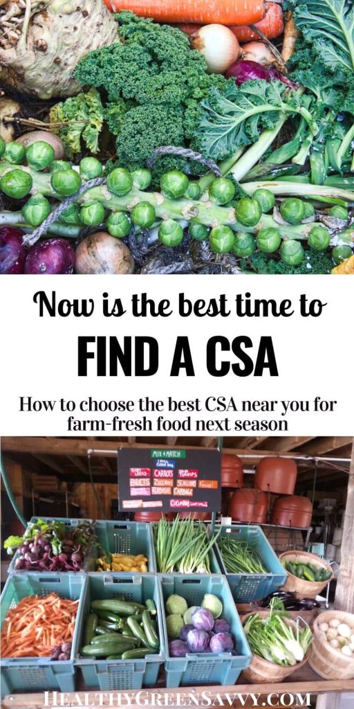 pin with photos of farm veggies and title text