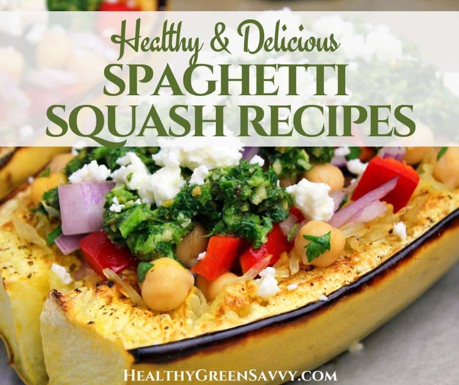 cover photo of healthy spaghetti squash recipe with title text overlay