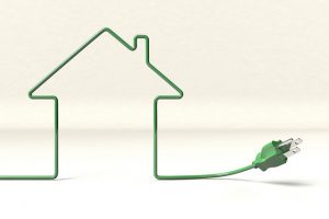 green remodeling -- drawing of green power cord in shape of a house
