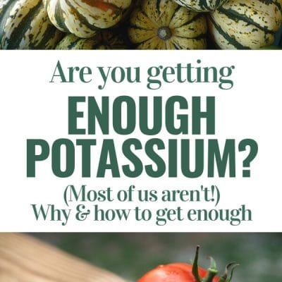 health benefits of potassium -- pin with photos of carnival squash and tomatoes with title text