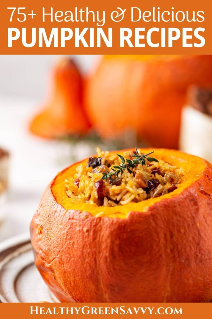 pin with photo of stuffed pumpkin plus title text