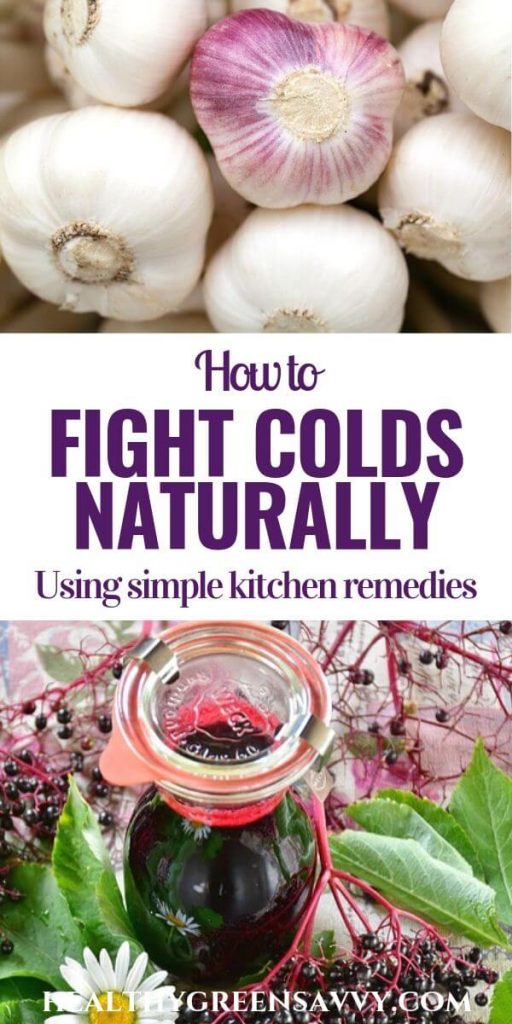 pin with photos of garlic bulbs and elderberry syrup with title text