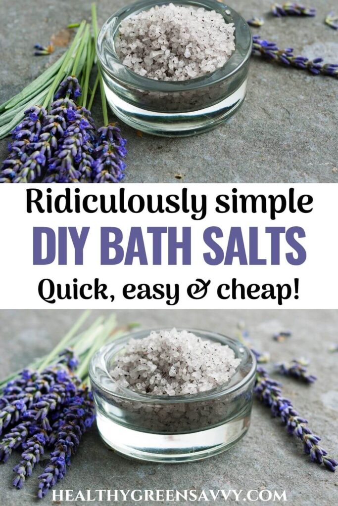 pin with photos of lavender diy bath salts and title text