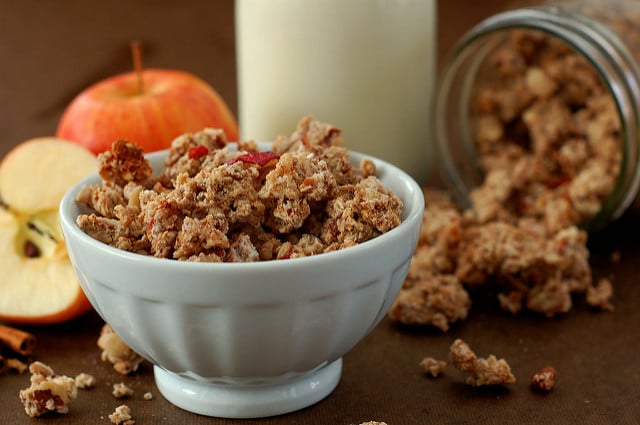 photo of bowl of granola, apples and milk from Raising Generation Nourished