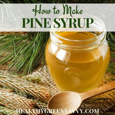 cover photo of pine syrup in jar with buds and needles