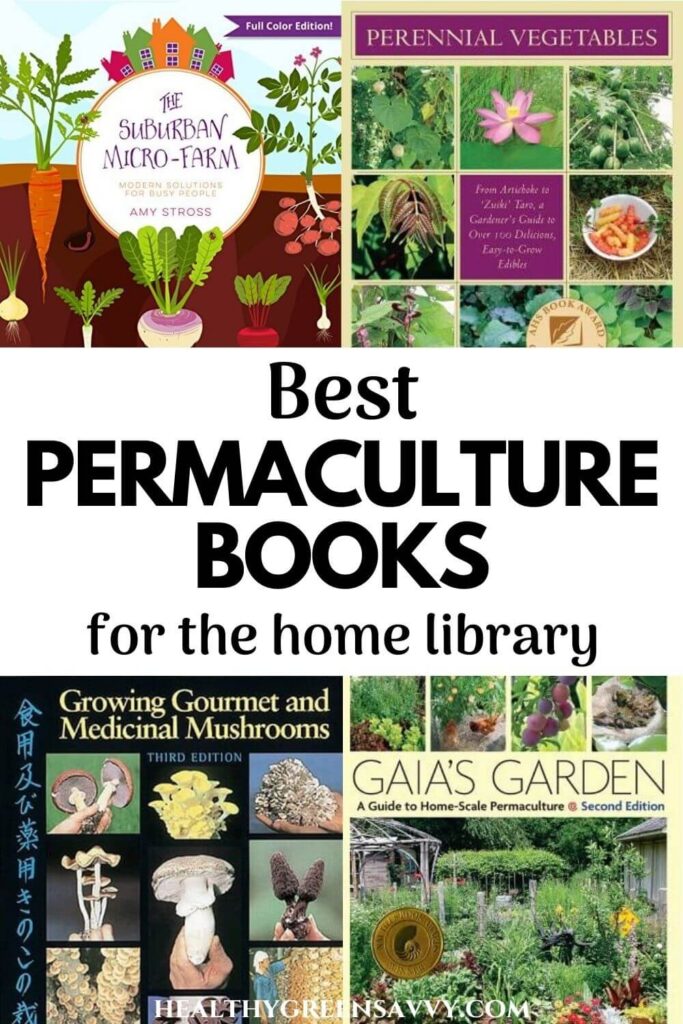 pin with covers of four of the best permaculture books plus title text