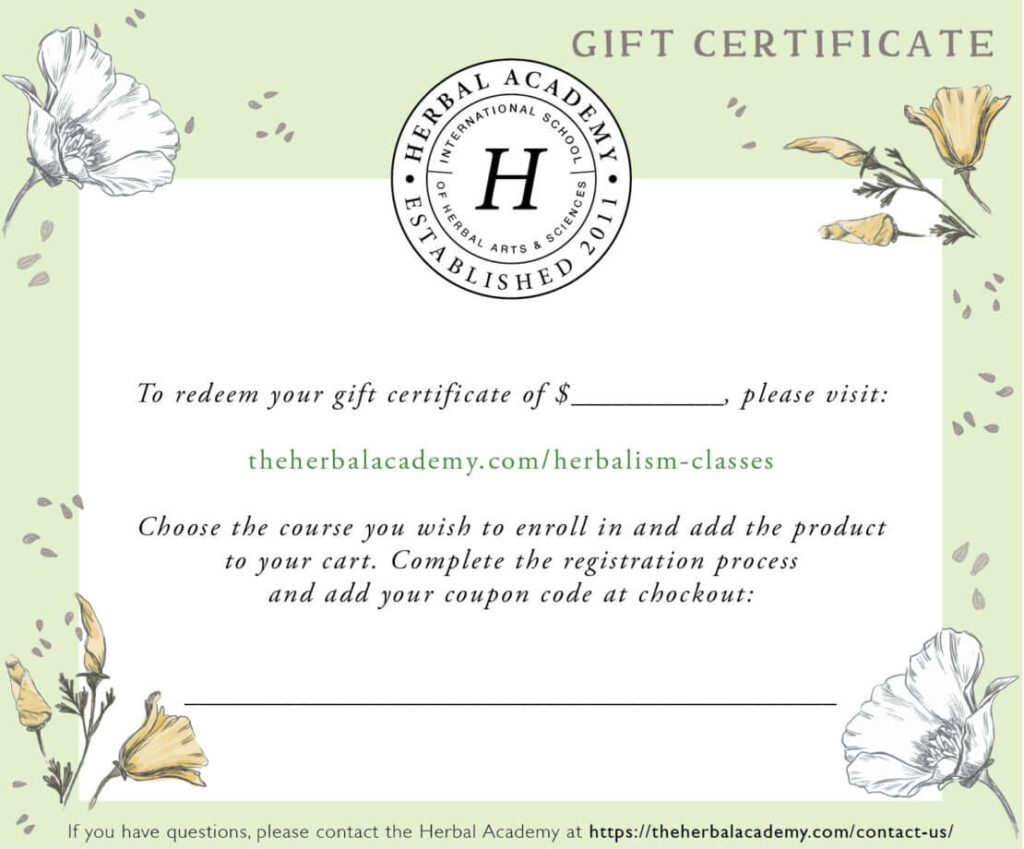 gift certificate from the Herbal Academy