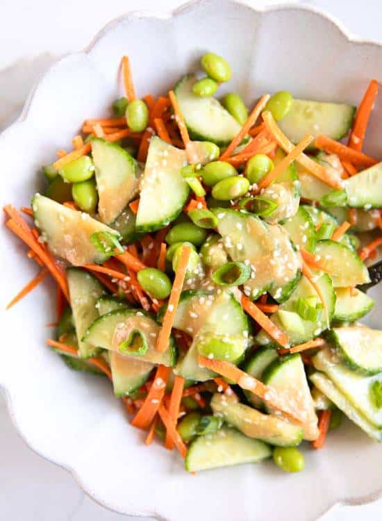 photo of cucumber salad with miso dressing from the Forked Spoon
