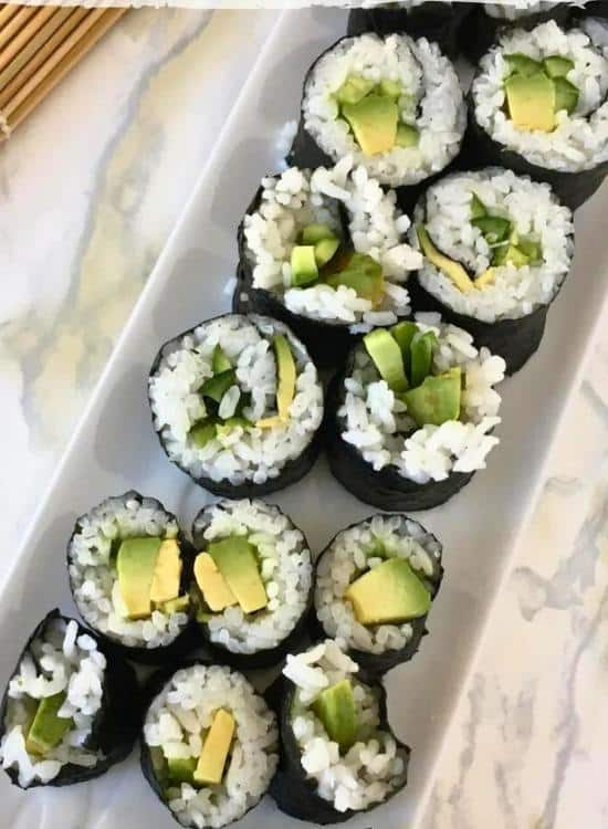 photo of cucumber and avocado sushi from Nut-Free Wok