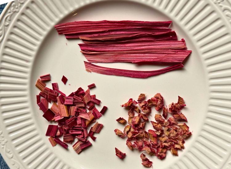 photo of dehydrated rhubarb arranged on plate
